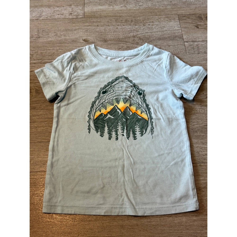 Cat & Jack Boys Light Blue Shark Mountain Graphic Tee Shirt 4T